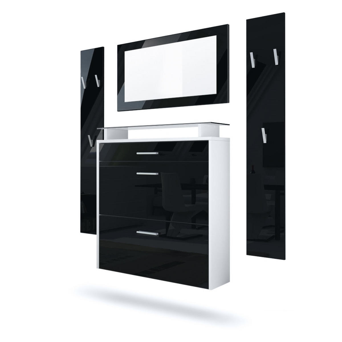 GARDEROBE Malea Front in Schwarz Hochglanz - Schwarz Hochglanz, Holzwerkstoff (180/180/23cm) - Vladon