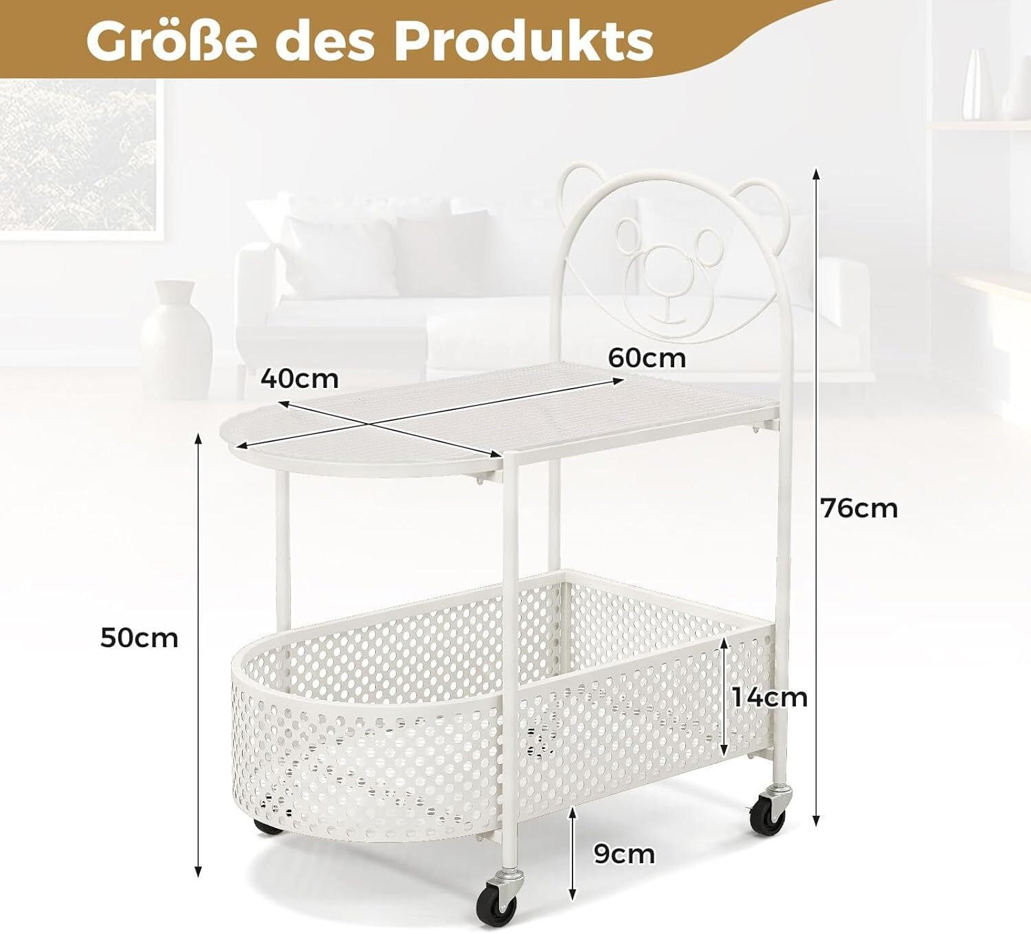 GLASTISCH 76cm Weiß - Weiß, Metall (60/40/76cm) - COSTWAY