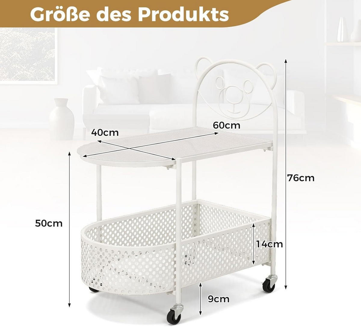 GLASTISCH 76cm Weiß - Weiß, Metall (60/40/76cm) - COSTWAY