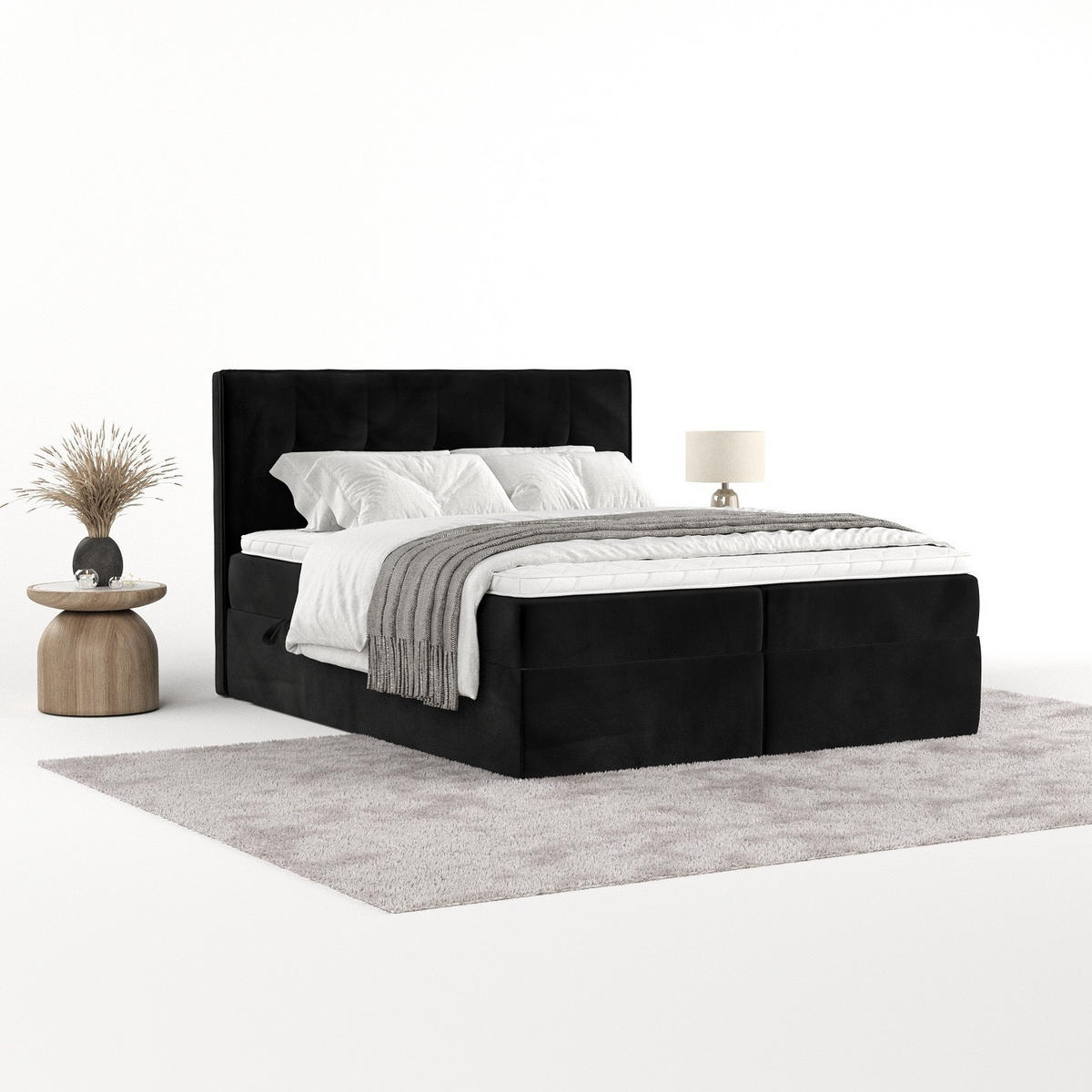 BOXBETT Mireo 180/200 cm Schwarz im Kronos Stoff - Schwarz, Holz/Holzwerkstoff (180/200cm) - AltaBeds