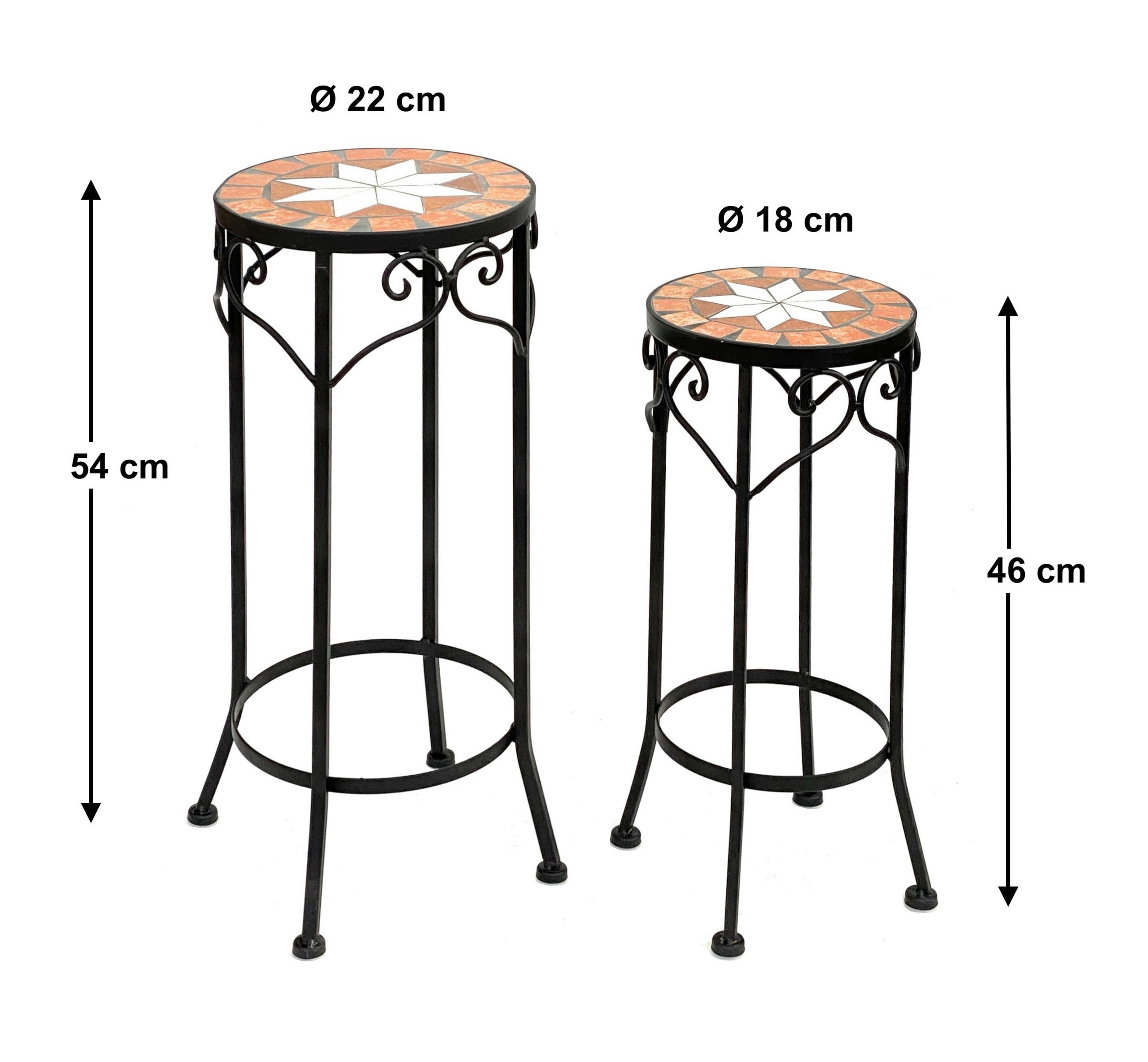 BLUMENHOCKER 2er Set Merano Rund 12011 - Schwarz, Metall (18/46/18cm) - DanDiBo