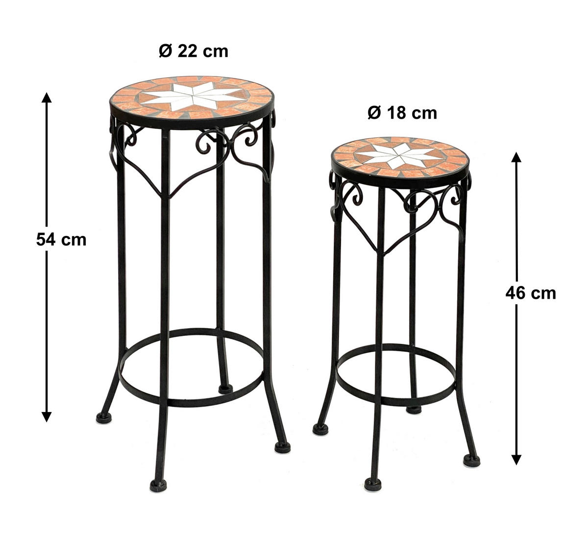 BLUMENHOCKER 2er Set Merano Rund 12011 - Schwarz, Metall (18/46/18cm) - DanDiBo