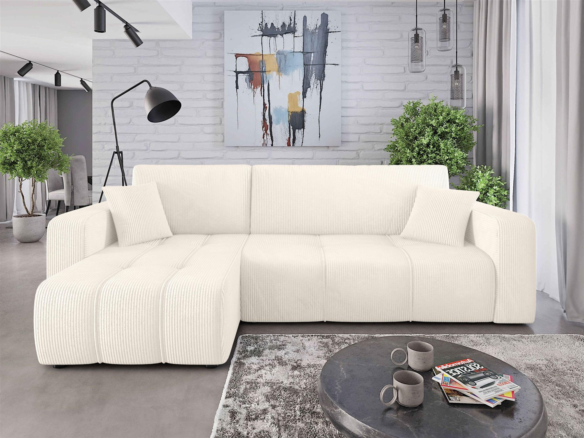 ECKSOFA Dagny Mit Schlaffunktion - Creme, Holzwerkstoff/Textil (248/146cm) - Fun Möbel