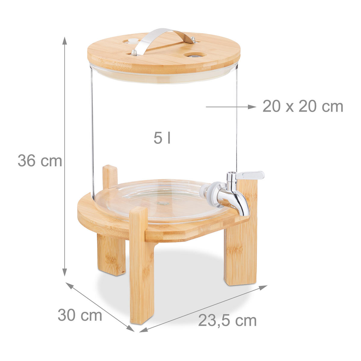 GETRÄNKESPENDER - Multicolor, Glas/Holz (5L) - Relaxdays