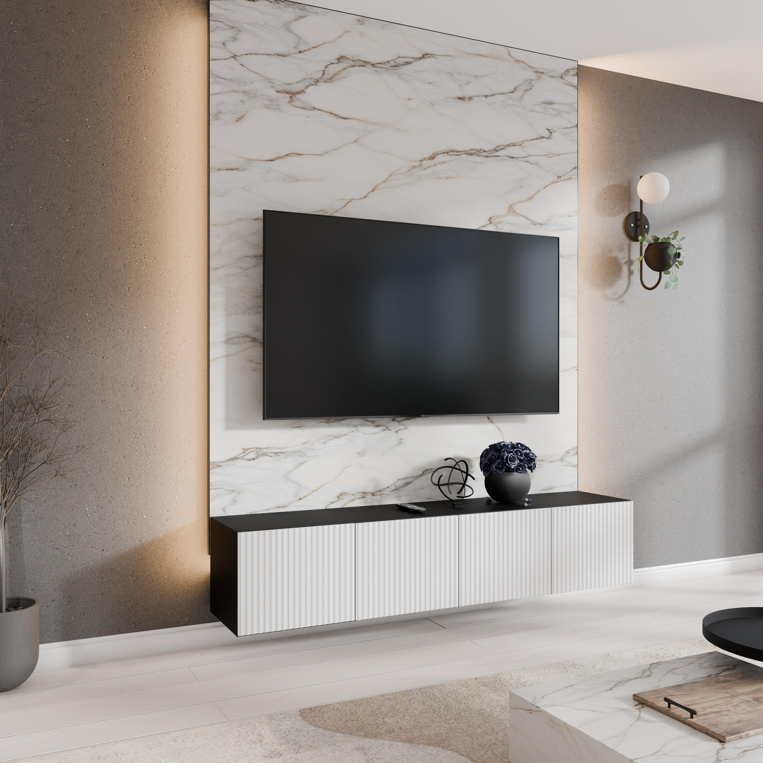 TV-SCHRANK NOE - Schwarz/Weiß, Holzwerkstoff (200/41/40cm) - Meblini