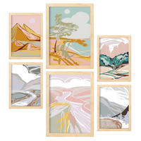 POSTER Set Mit 6 Küstenlandschaftsabstrakte Größe A3 & A4 Rahmen aus hellem Holz - Beige, Papier (29.7/1cm) - Nacnic