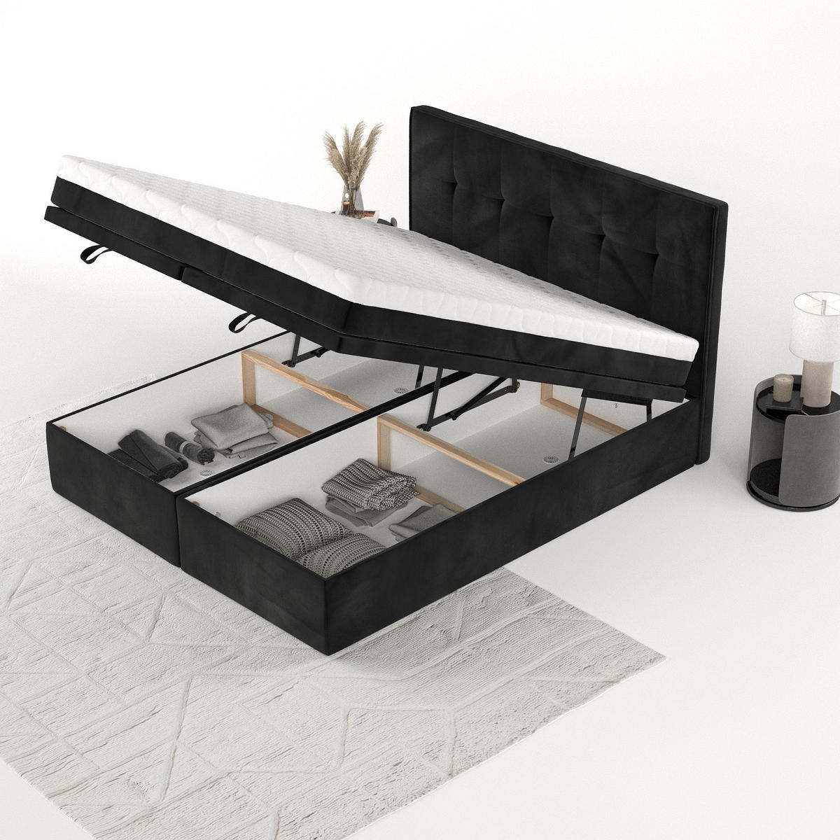 BOXBETT Arivo 140/200 cm Schwarz im Kronos Stoff - Schwarz, Holz/Holzwerkstoff (140/200cm) - AltaBeds