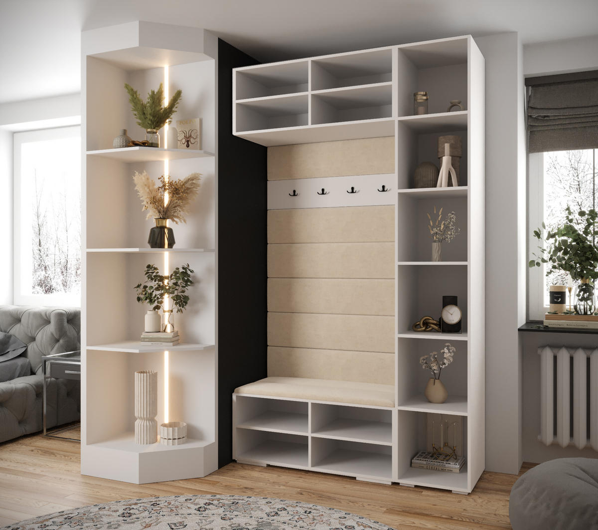 GARDEROBEN-SET 236,7/140/47 - Goldfarben/Weiß, Holz/Kunststoff (140/236.7/47cm) - Abiks Möbel