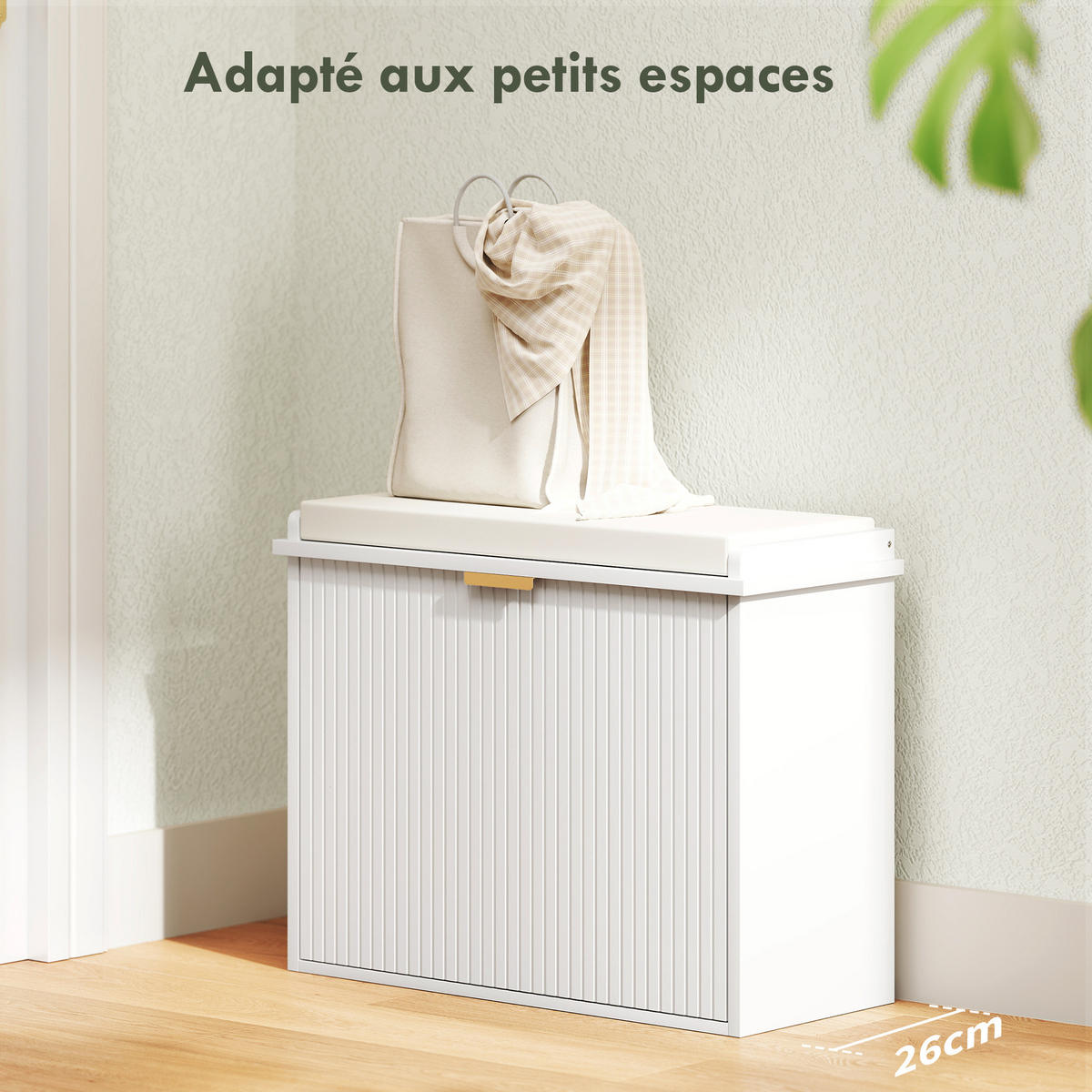 SCHUHBANK Weiß 62/26/47,5 cm - Weiß, Holzwerkstoff (62/47.5/26cm) - PANGIVO