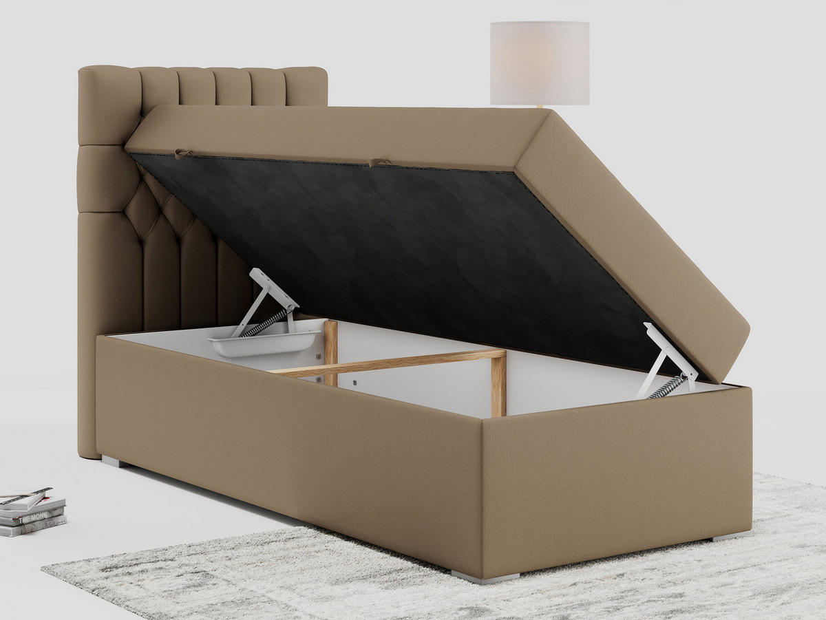 BOXBETT PERA 90/200 Braun Kunstleder - H3 - Links Seite - Braun, Holz/Textil (90/200cm) - MKS