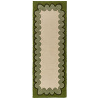 LÄUFER handgetuftet WAVENEY, in Olivgrün, Zickzack-Wellenbordüre, 80 x 230 cm - Grün, Textil (80/230cm) - KADIMA DESIGN