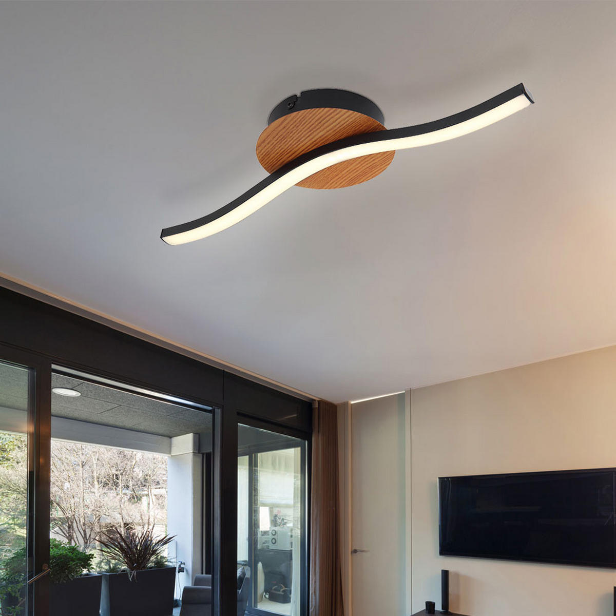 LED DECKENLEUCHTE Metall Holzoptik Schwarz - Schwarz, Metall (45/13/7.3cm)