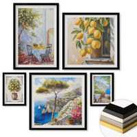 WANDBILDER 5er-Set - 50x50 cm & 20x30 cm & 40x60 cm Schwarzer Rahmen - Abstrakte Kranichberge - Schwarz, Kunststoff (40/60cm) - ArtPrintCave