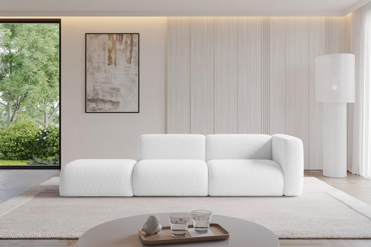 SOFA Ottomane Rechts MIRA-S3 296x89x70 Weiß Bouclé - Schwarz/Weiß, Holzwerkstoff/Kunststoff (296/70/89cm) - ALTDECOR