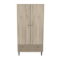 SCHRANK mit 2 Türen und 1 Schublade in Kronberg-Eiche-Dekor, Rattan-Druck und Mattschwarz Saïgon - H181,1 cm - Apfelbaumfarben, Holzwerkstoff (50/181.1/90.47cm) - Calicosy