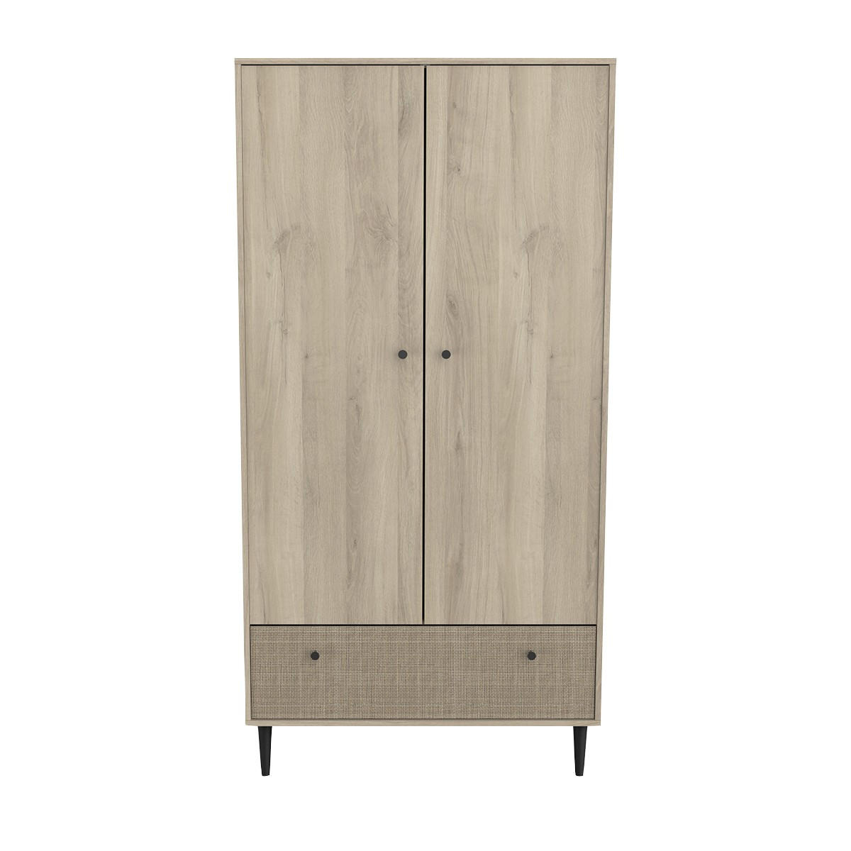 SCHRANK mit 2 Türen und 1 Schublade in Kronberg-Eiche-Dekor, Rattan-Druck und Mattschwarz Saïgon - H181,1 cm - Apfelbaumfarben, Holzwerkstoff (50/181.1/90.47cm) - Calicosy