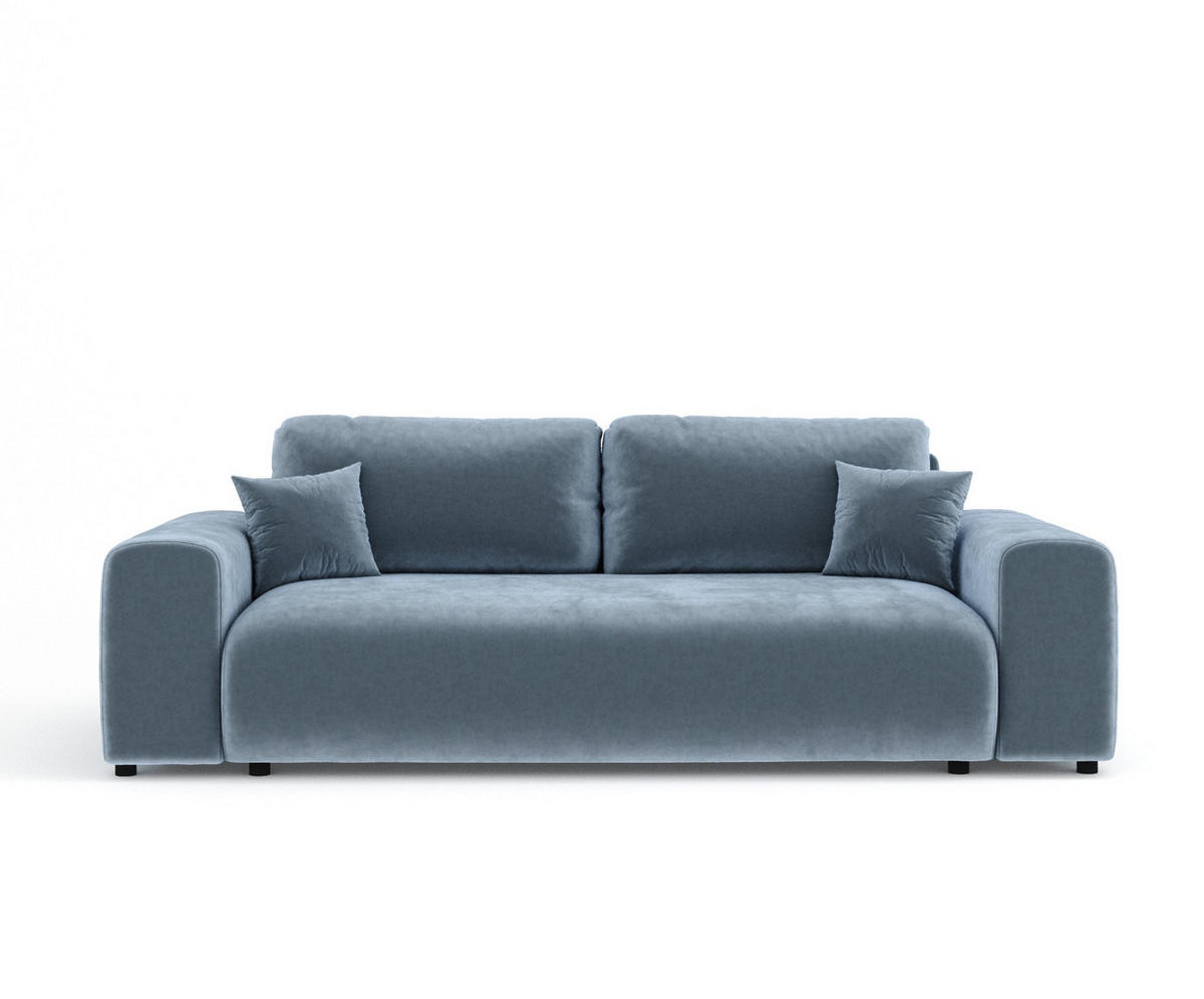 3-SITZER-SOFA Zanzibar Blau Grau Samtstoff - Blaugrau/Schwarz, Holz/Holzwerkstoff (213/79/108cm) - Maison de Reve