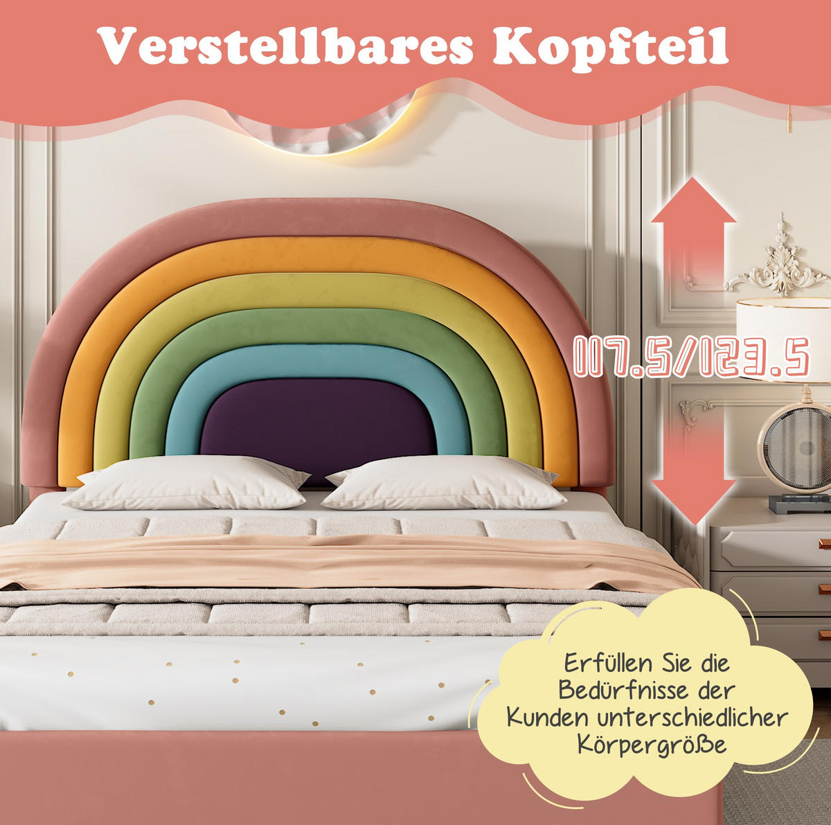 POLSTERBETT 140/200 cm Rosa aus Samt mit Lattenrost - Rosa, Textil (140/200cm) - OKMYHOME