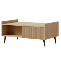 COUCHTISCH Amfali mit 1 Tür und offener Ablage, geriffelte Fronten, Push-to-open, Metallbeine, 100 cm, Frühlings-Eiche - Eichefarben/Schwarz, Holzwerkstoff/Metall (60/100/45cm) - Beautysofa