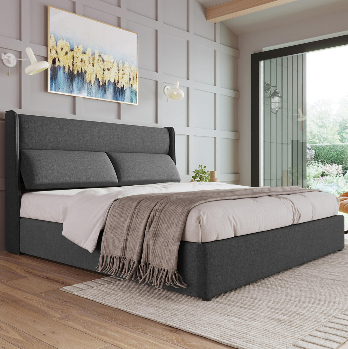 POLSTERBETT mit Bettkasten 160/200 cm in Grau mit verstellbarem Kopfteil - Grau, Textil (160/200cm) - BEAOK