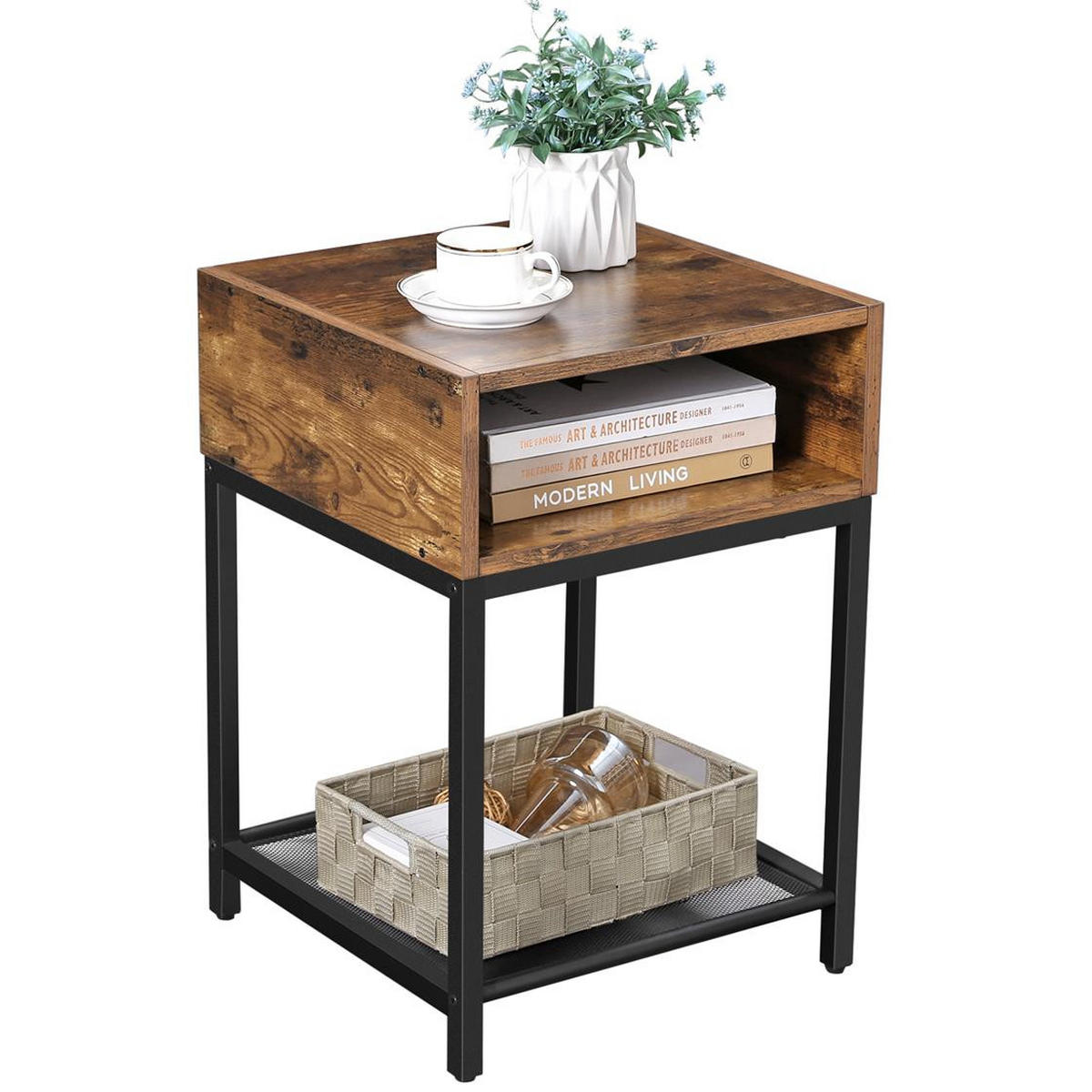 BEISTELLTISCH Holzoptik Metall Dunkelgrau Schwarz 58x40x40 cm - Dunkelbraun/Schwarz, Holzwerkstoff/Metall (40/40/58cm) - Begryf