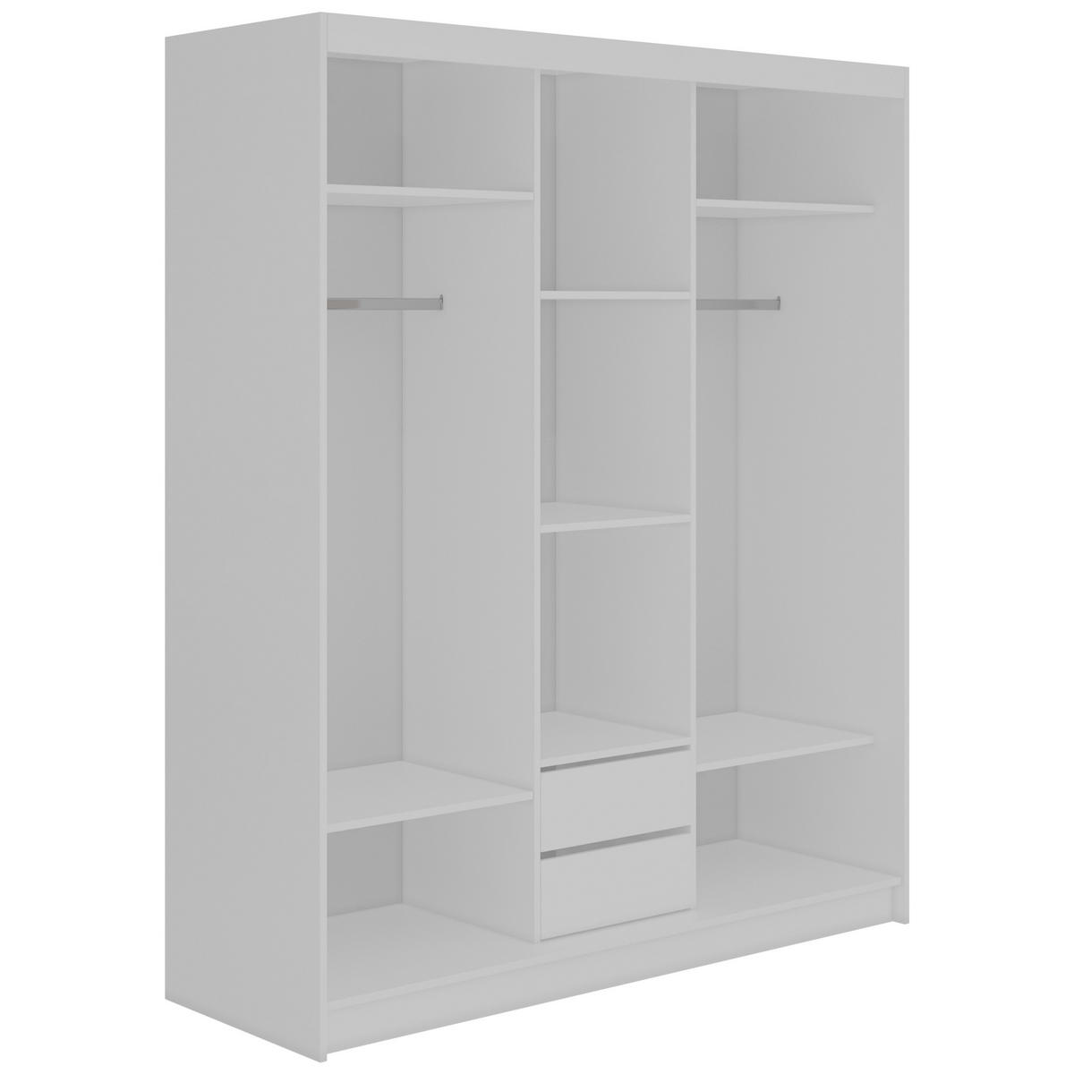 SCHWEBETÜRENSCHRANK mit Schubladen 180 - VERONA - Weiß mit Spiegel - Alufarben/Weiß, Holzwerkstoff/Metall (180/216/61cm) - MKS
