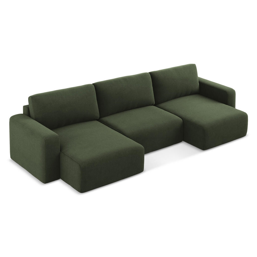Thumbnail - Makamii Wohnlandschaft, Olivgrün, Textil, 4-Sitzer, Füllung: Schaumstoff, U-Form, 332x79x149 cm, Made in EU, Wohnzimmer,...