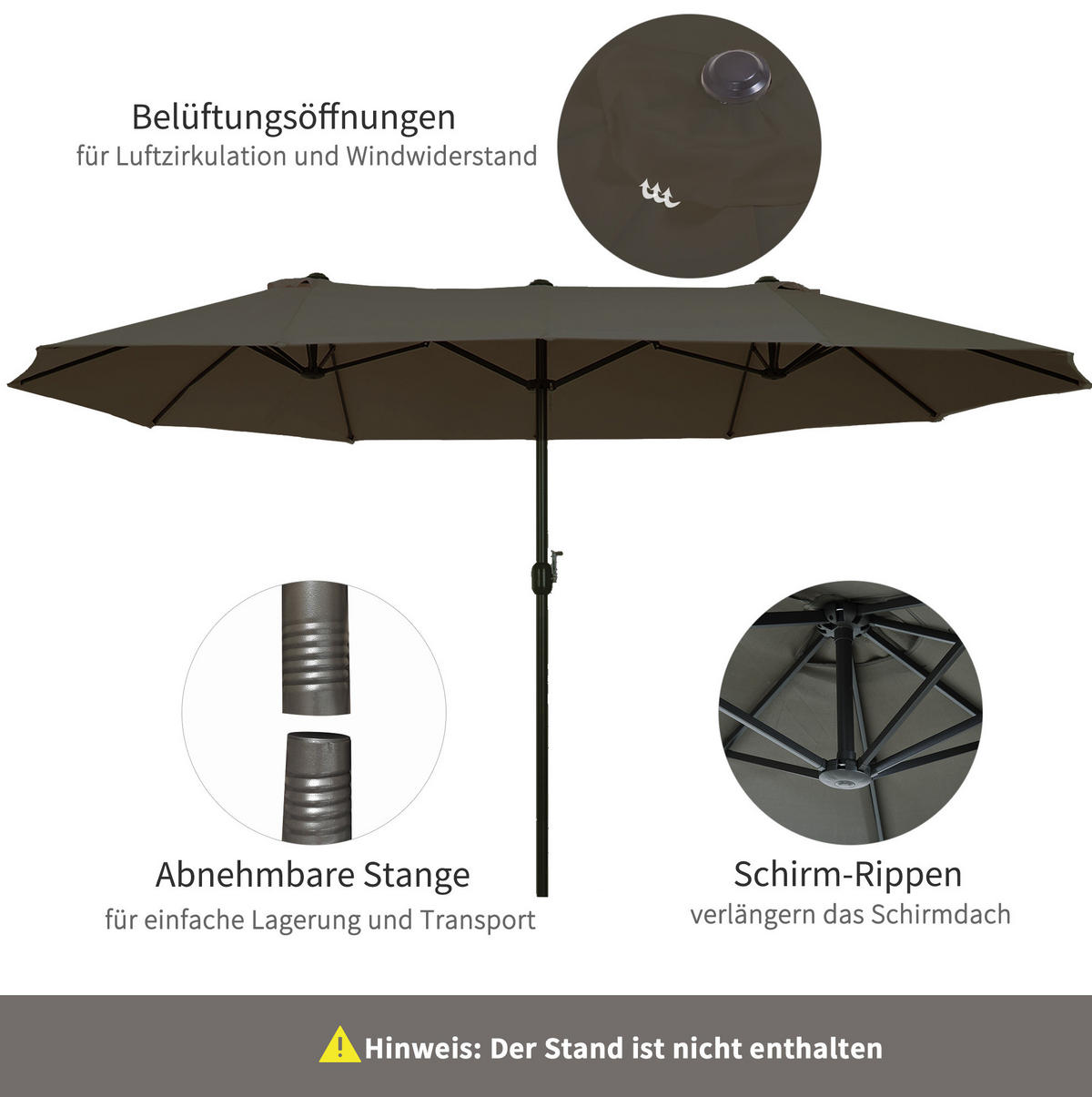 DOPPEL-SONNENSCHIRM aus Stahl 460x270x240 cm in Grün mit Handkurbel - Grün, Metall (270/460cm) - Modfu