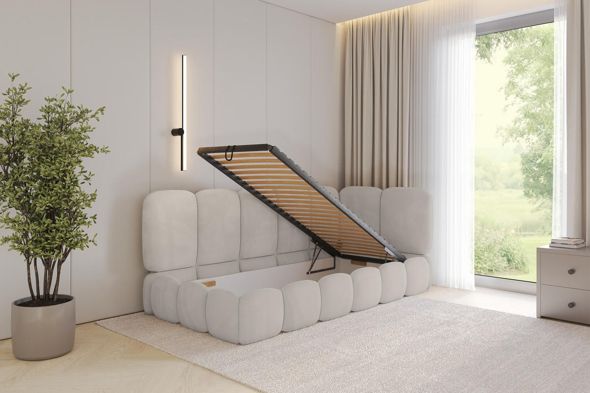 EINZELLBETT Jugendbett mit Bettkasten, Links - AVRY 100x200 Beige - Ecru/Beige, Holzwerkstoff/Textil (100/200cm) - ALTDECOR