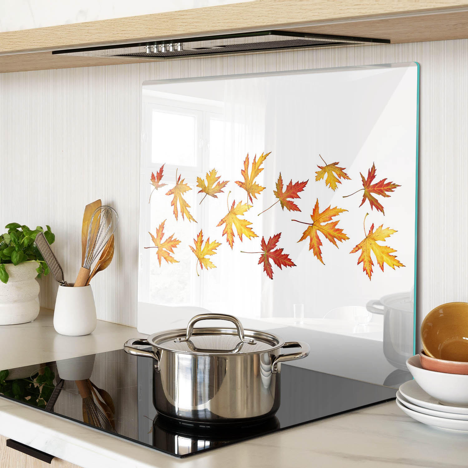 GLASPLATTE 60x52 cm Herbstblätter - Gelb, Glas (60/0.4/52cm) - TULUP