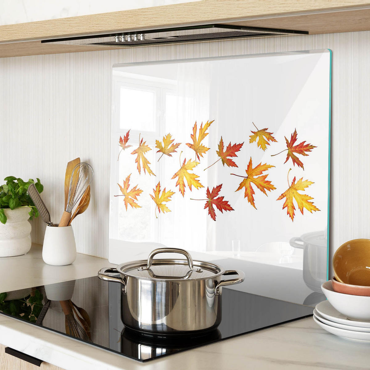 GLASPLATTE 60x52 cm Herbstblätter - Gelb, Glas (60/0.4/52cm) - TULUP