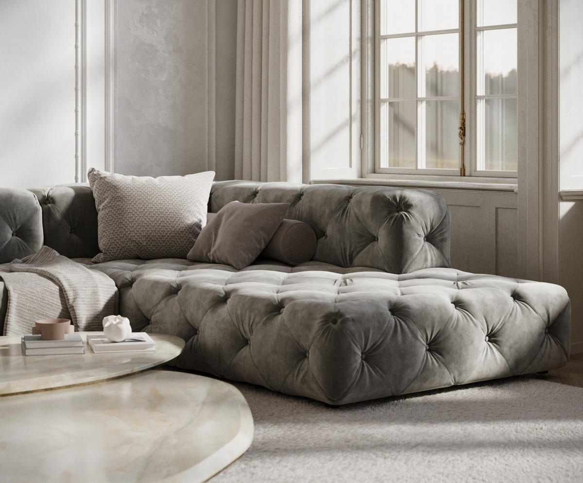 ECKSOFA Cosimo Grau Samtstoff - Schwarz/Grau, Holz/Holzwerkstoff (325/228cm) - Maison de Reve