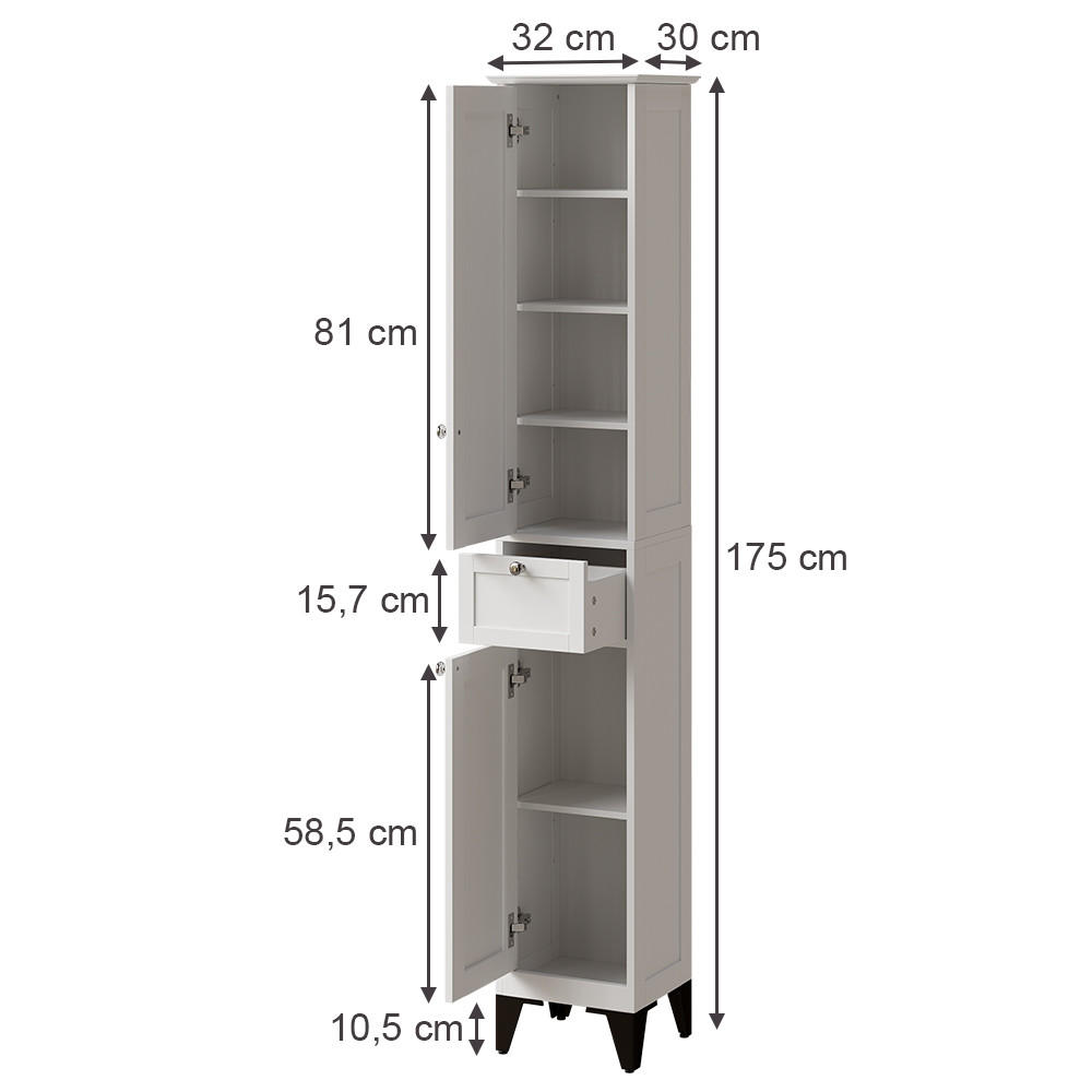 HOCHSCHRANK Vanity Weiß 32 x 175 cm - Weiß, Holzwerkstoff (32/175/30cm) - Vicco