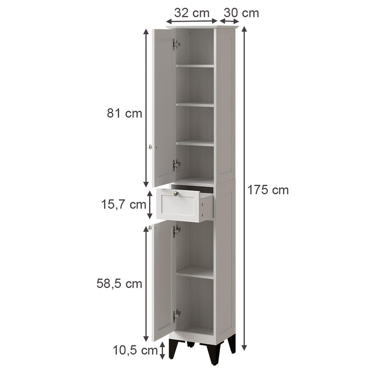 HOCHSCHRANK Vanity Weiß 32 x 175 cm - Weiß, Holzwerkstoff (32/175/30cm) - Vicco