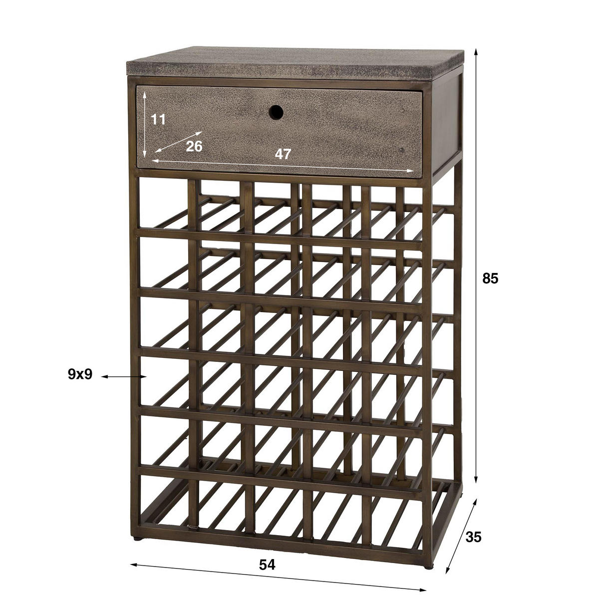 WEINSCHRANK Ferrobraun 35/54/85 cm - Braun, Metall (54/85/35cm) - Hoyz Collection