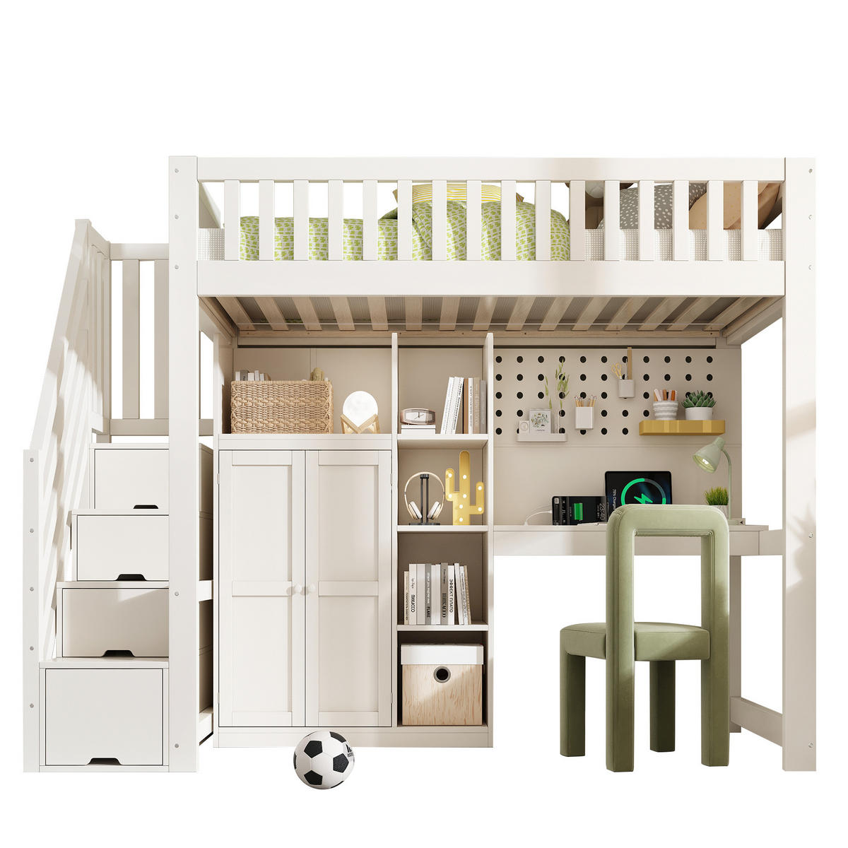 HOCHBETT 90/200 cm DE-00905, in Weiß, Schreibtisch und Kleiderschrank - Weiß, Holz (90/200cm) - ComfortXL