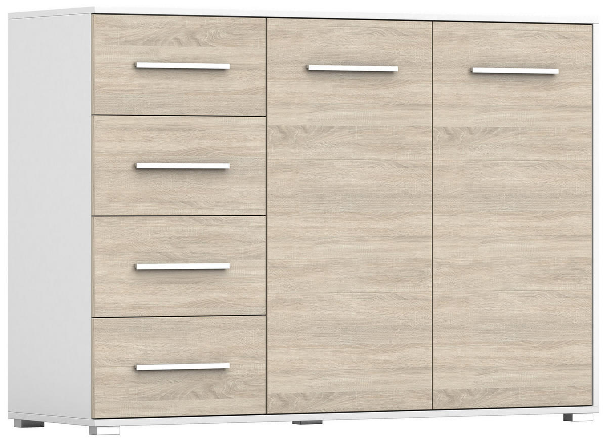 KOMMODE - Highboard IRYS 01 2D4S Weiß + Sonoma - Weiß/Sonoma Eiche, Holzwerkstoff (135/95/45cm) - Möblo