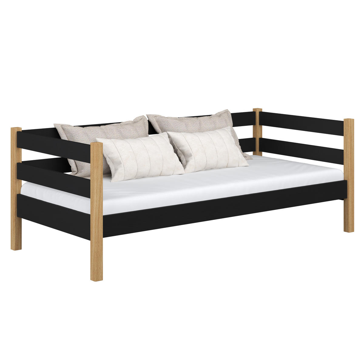 TAGESBETT Schwarz / Eiche Natur 120/190 - Schwarz/Eiche Artisan, Naturmaterialien/Holz (120/190cm) - N-Wood