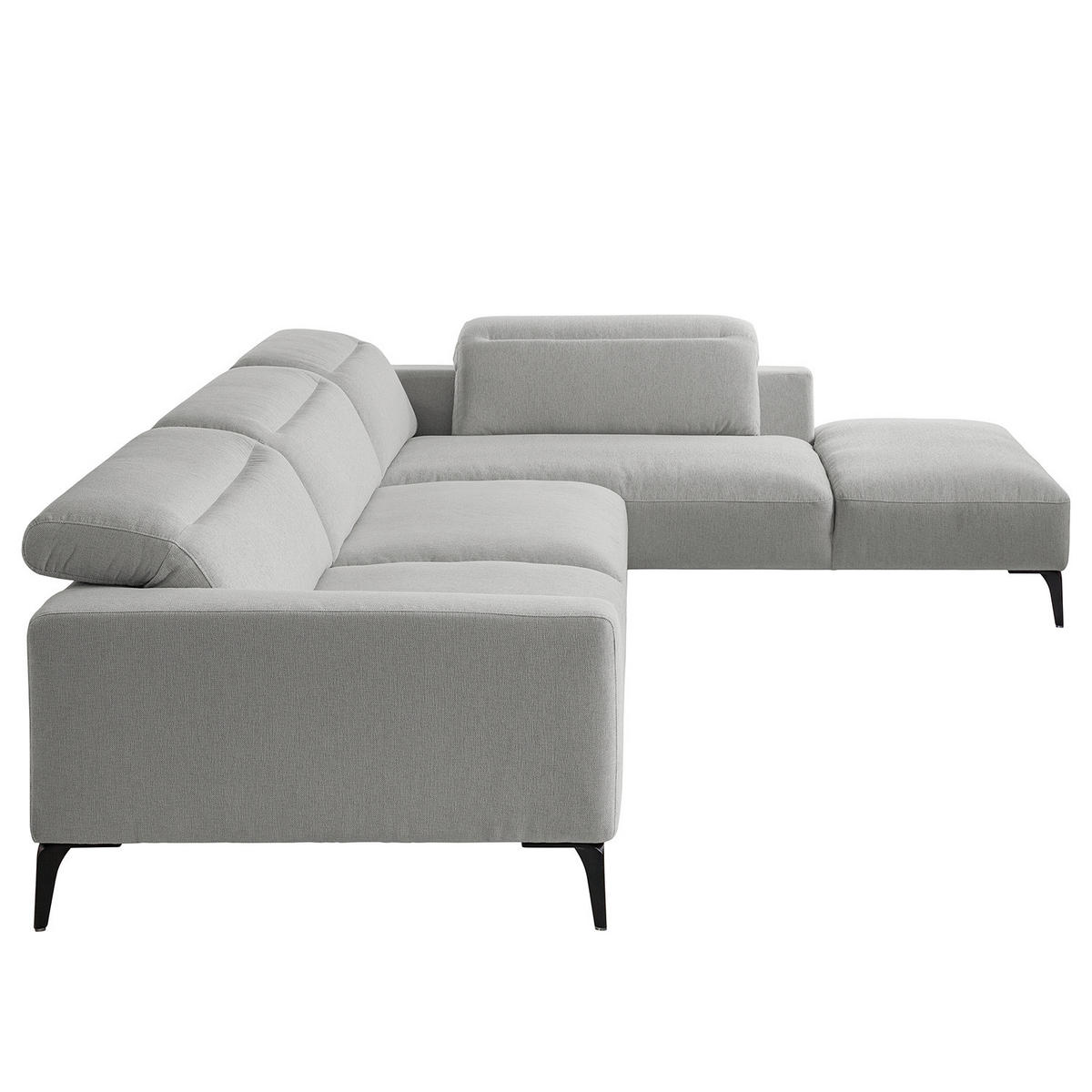 ECKSOFA mit Ottomane - Hellgrau/Schwarz, Textil/Metall (325/238cm) - home24