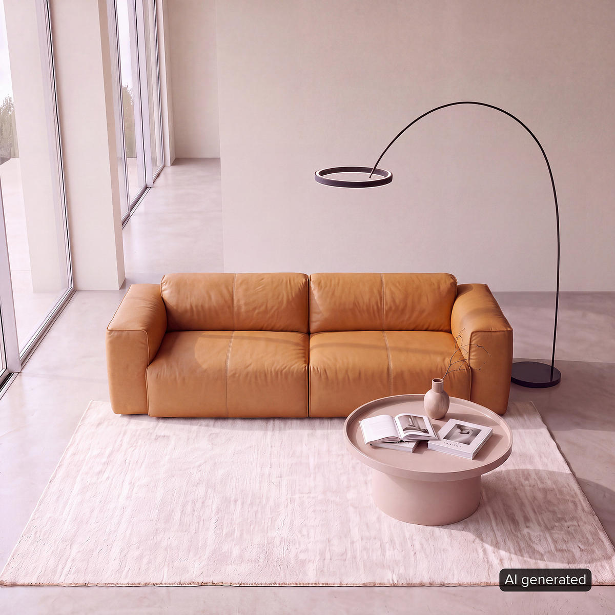 3-SITZER SOFA - Cognac/Schwarz, Leder/Kunststoff (251/71/102cm) - home24
