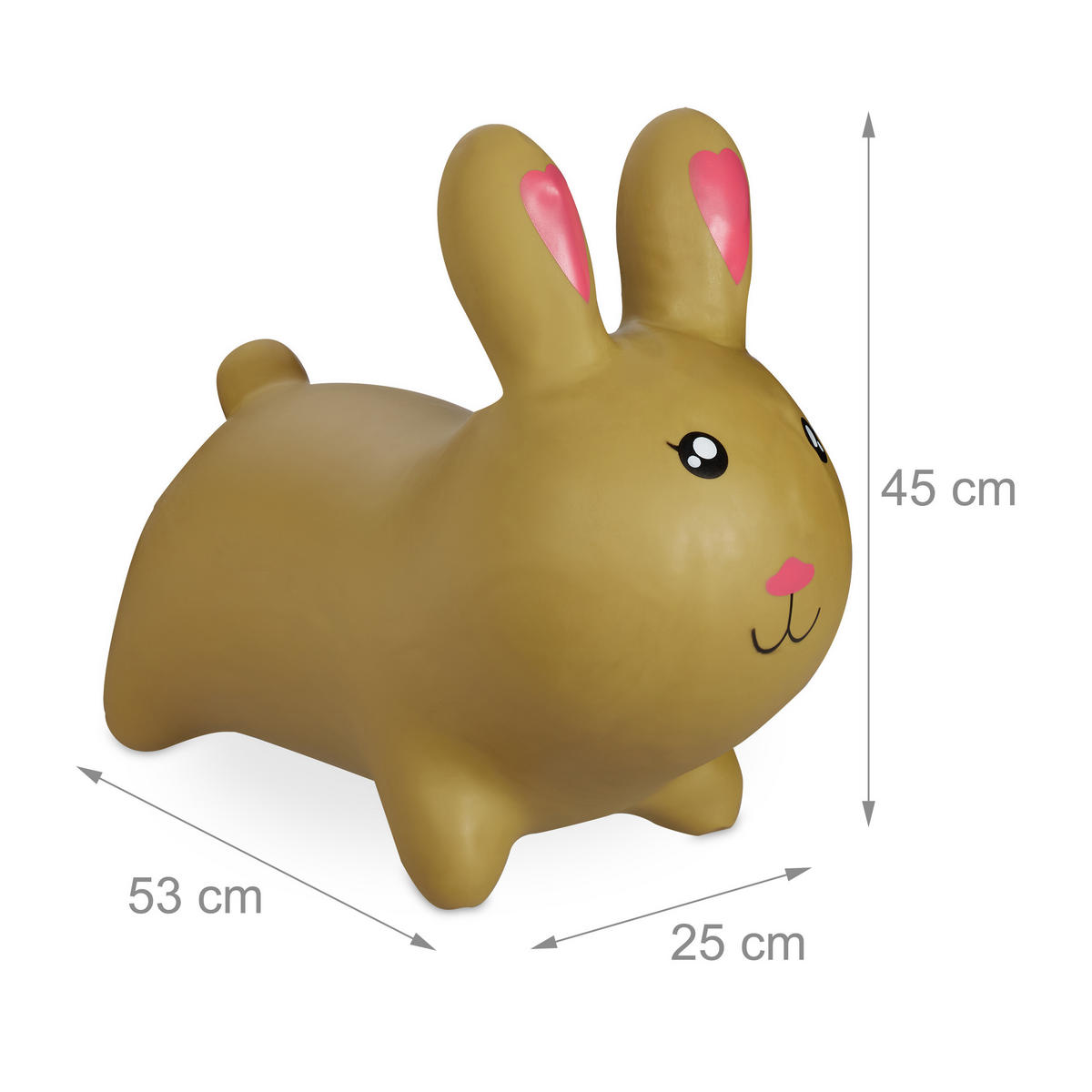 SKÁKADLO Světle hnědá zajíček s pumpičkou - béžová, plast (25/53/45cm) - Relaxdays