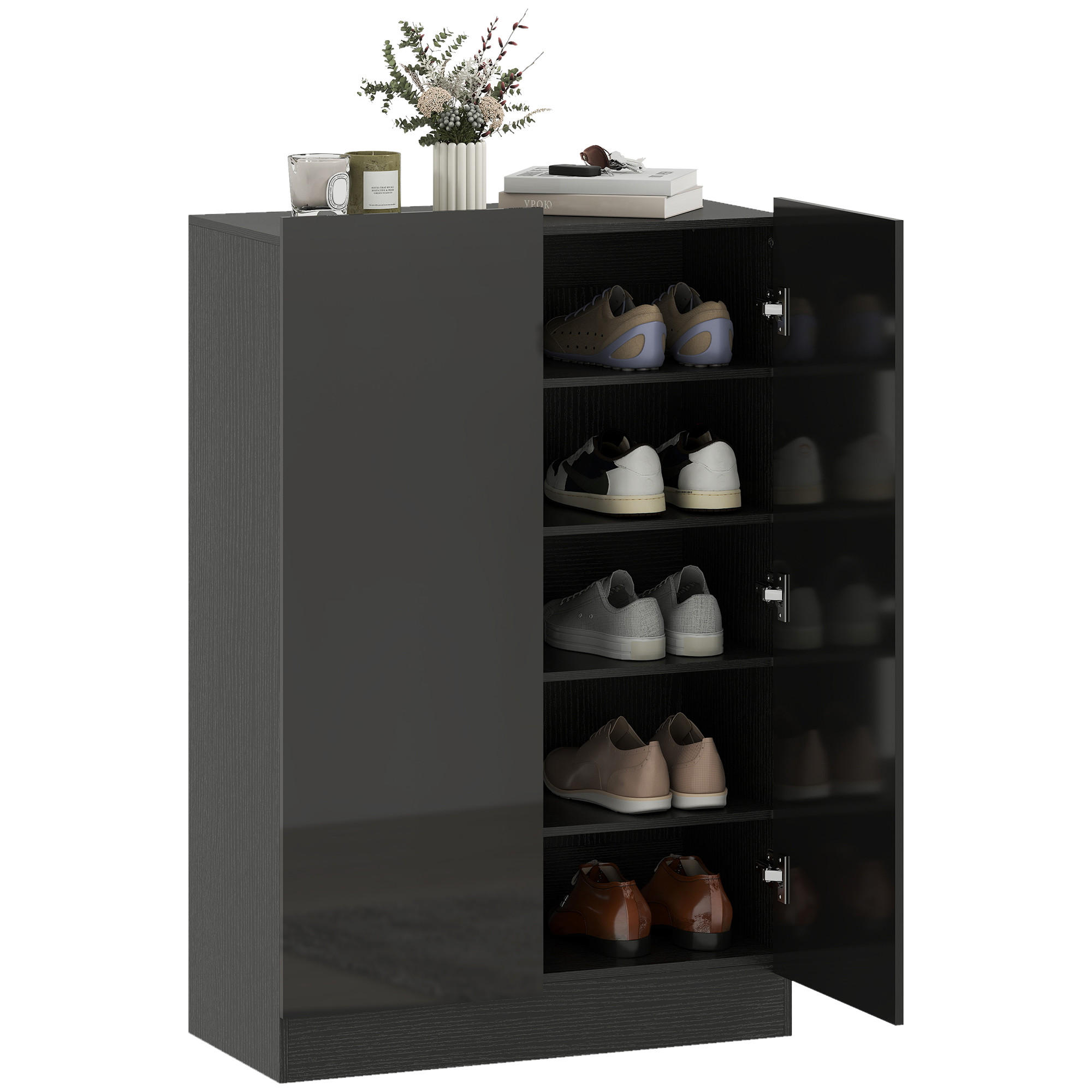 SCHUHSCHRANK,FÜR 20 Paar Hochglanz 5 Böden 72x34,5x103cm,schwarz - Schwarz, Holzwerkstoff (72/103/34.5cm) - Vallsero