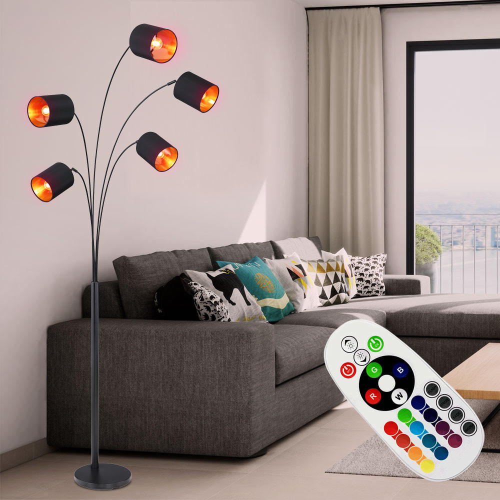 LED STEHLEUCHTE Schwarz Gold Textilschirme - Schwarz, Textil/Metall (74/70/204cm) - Globo Lighting