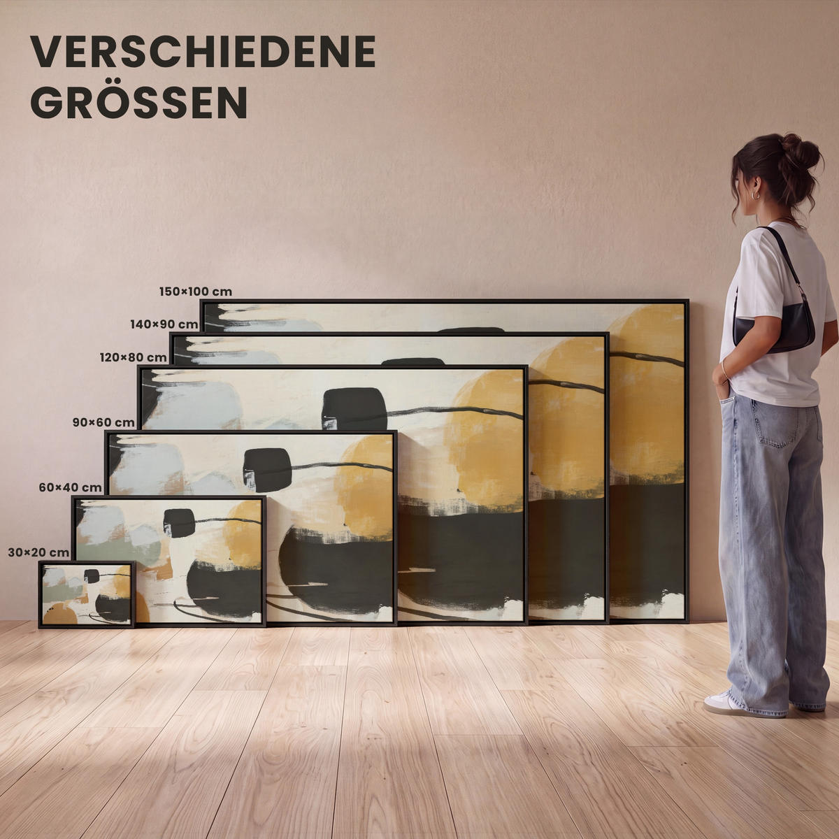 LEINWAND Bilder mit Rahmen - Farbe - Abstrakt - Farben - 150x100 - Currygelb, Textil (150/100cm) - MuchoWow