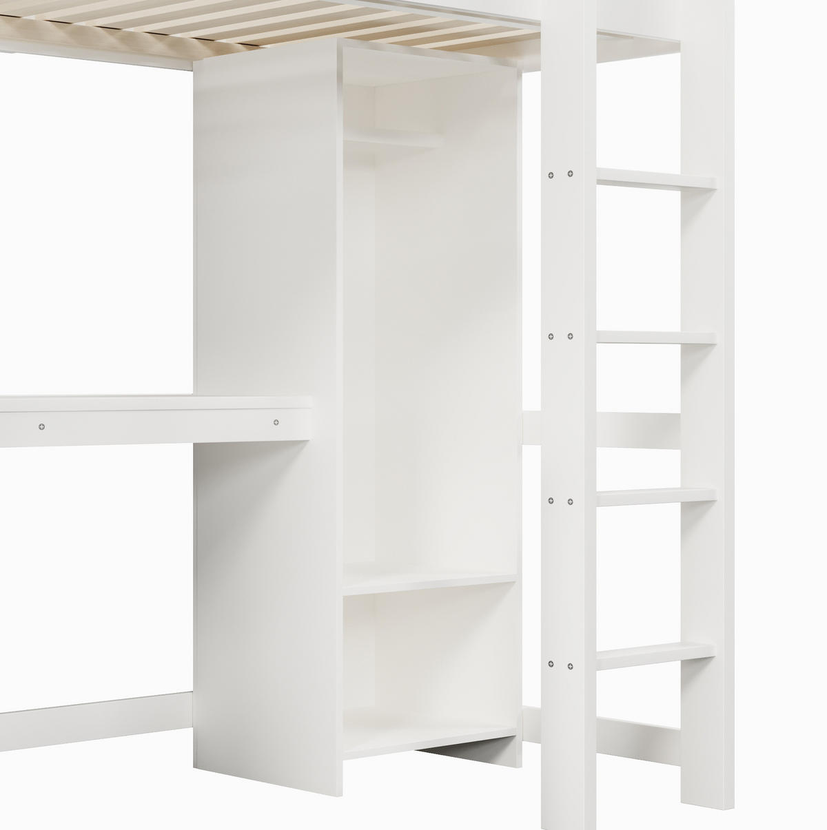 HOCHBETT 90/200 cm Weiß mit Schreibtisch, Regalen und Kleiderschrank - Weiß, Holz (90/200cm) - MIVRAY