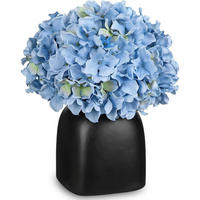 KUNSTBLUMEN Hortensien mit Beeren in schwarzer Keramikvase 31 cm - Blau, Keramik (33cm)
