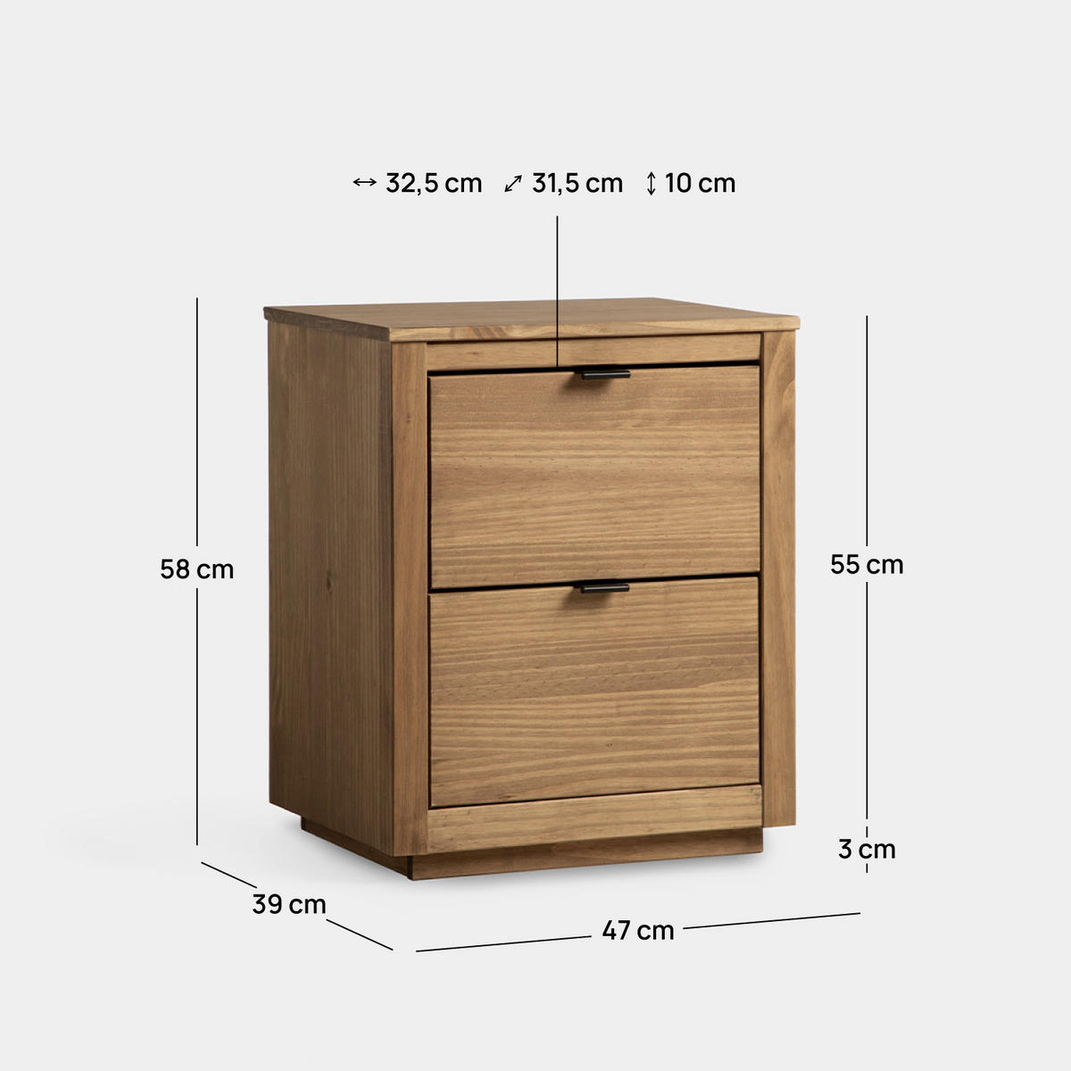 NACHTTISCH 2 SCHUBLADEN Sven Natürlich 47 cm x 58 cm 2er-Set - Naturfarben, Holz (47/58/39cm) - Klast Home