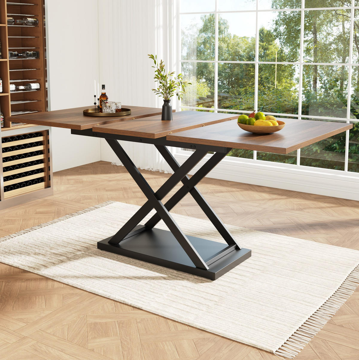 ESSTISCH 120-160/80/75 cm in Walnussfarben mit Ausziehfunktion und Kreuzgestell - Walnussfarben, Holzwerkstoff (160/80/75cm) - Flora Grace