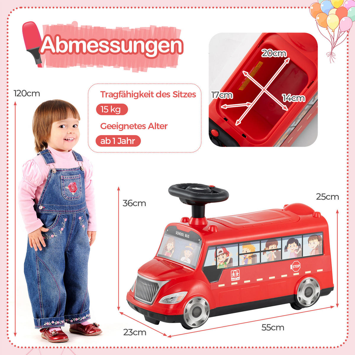 RUTSCHAUTO Rot - Rot, Kunststoff (23/36/55cm) - COSTWAY