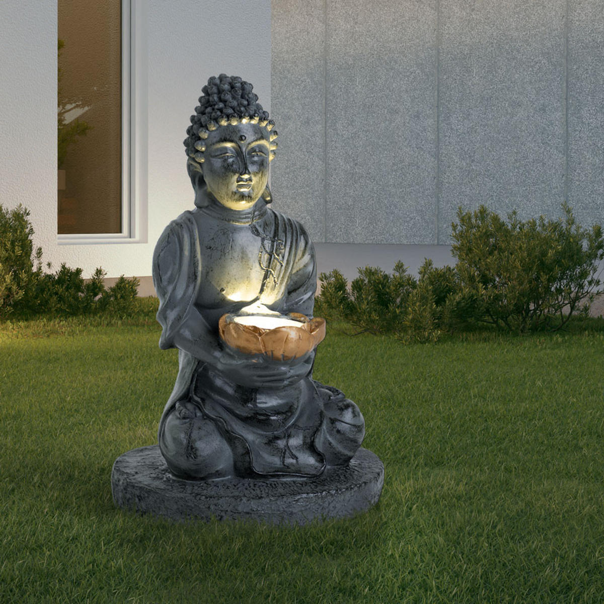 LED AUSSENLEUCHTE Buddha Grau 2er Set - Grau, Kunststoff (18/18/28cm) - Globo Lighting
